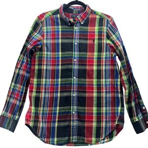 Ralph Lauren Boys XL Red Plaid Button Down Shirt Pony Logo Cotton Preppy Classic